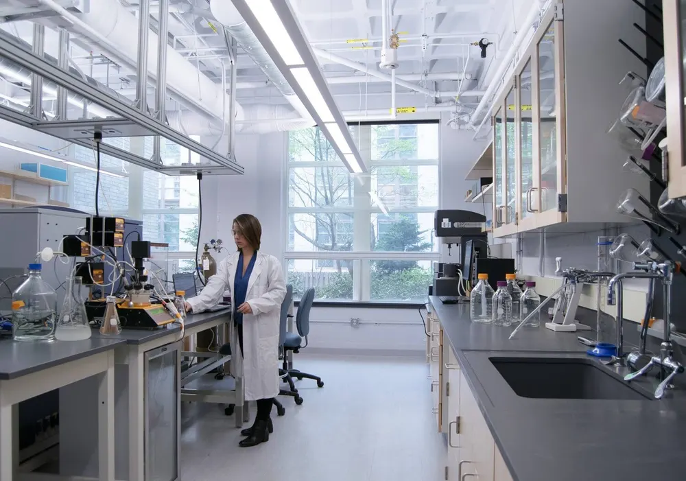 A researcher at work in a well-equipped laboratory