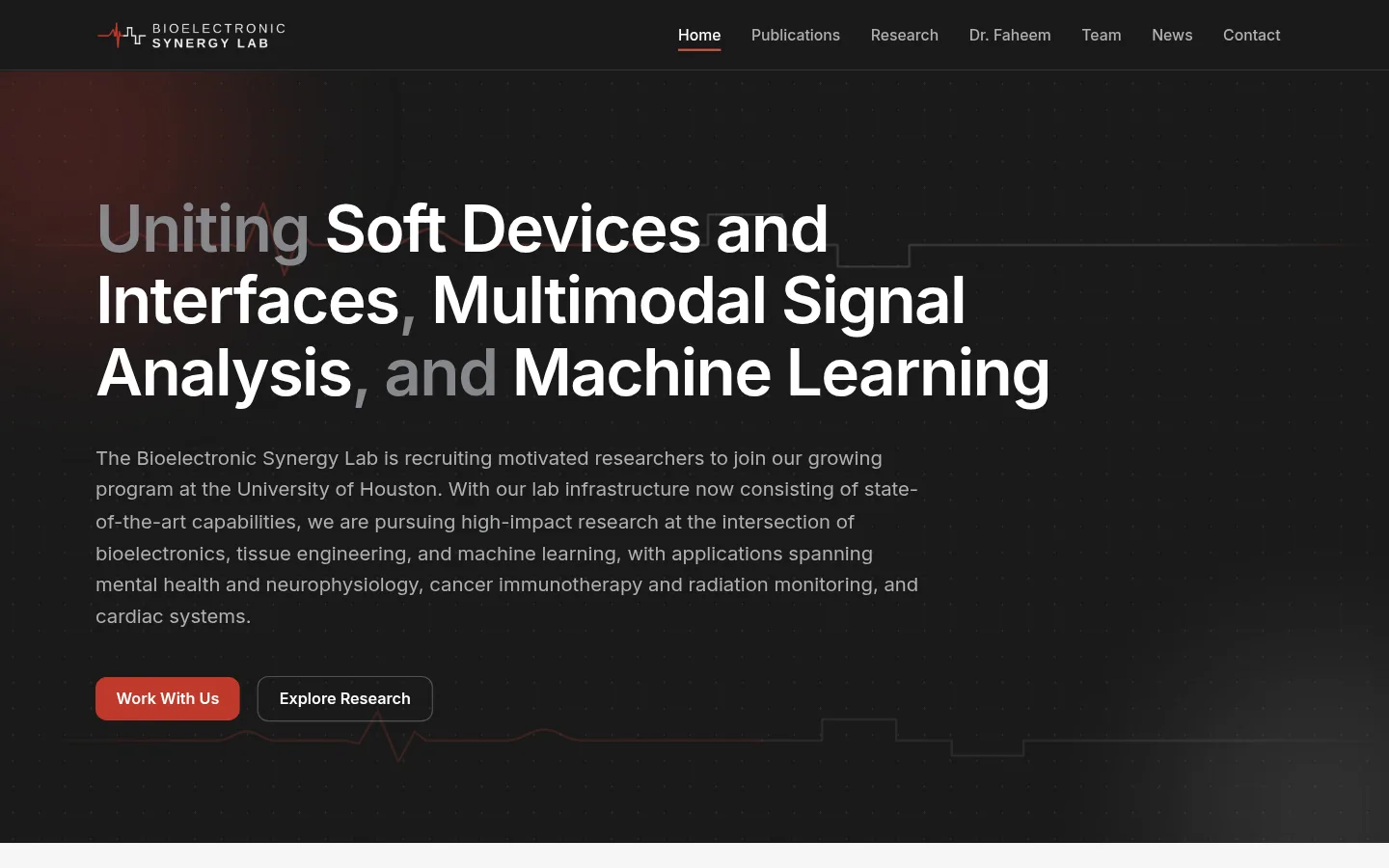The Bioelectronic Synergy Lab website homepage